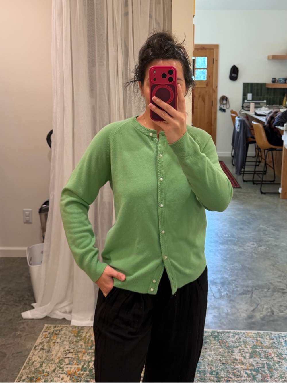 Designers Originals Green Pearl-Button Cardigan